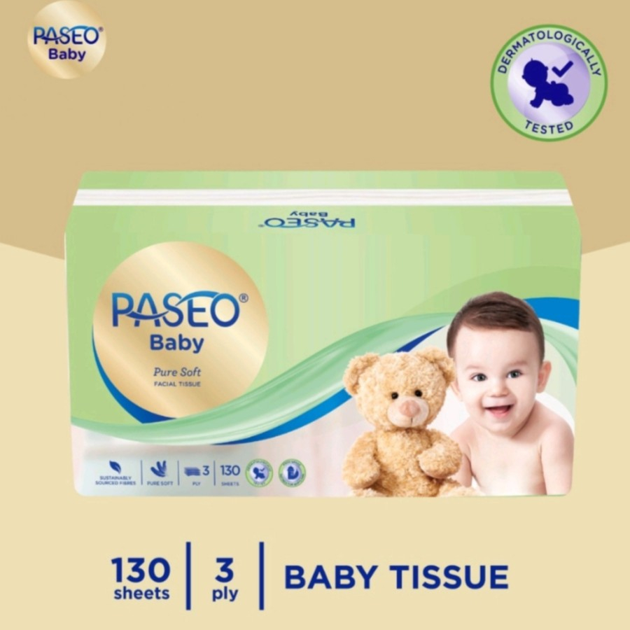 Tisu Bayi 130 Sheets 3ply / Tissue Paseo Baby Soft Pack 130 Sheet 3 ply lembut serat alami