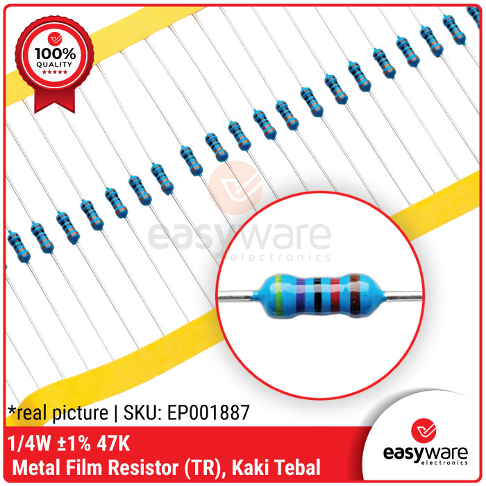 RESISTOR 47K OHM 0.25WATT METAL FILM RESISTOR TAIWAN 47K 1/4W KAKI TEBAL 0.25W