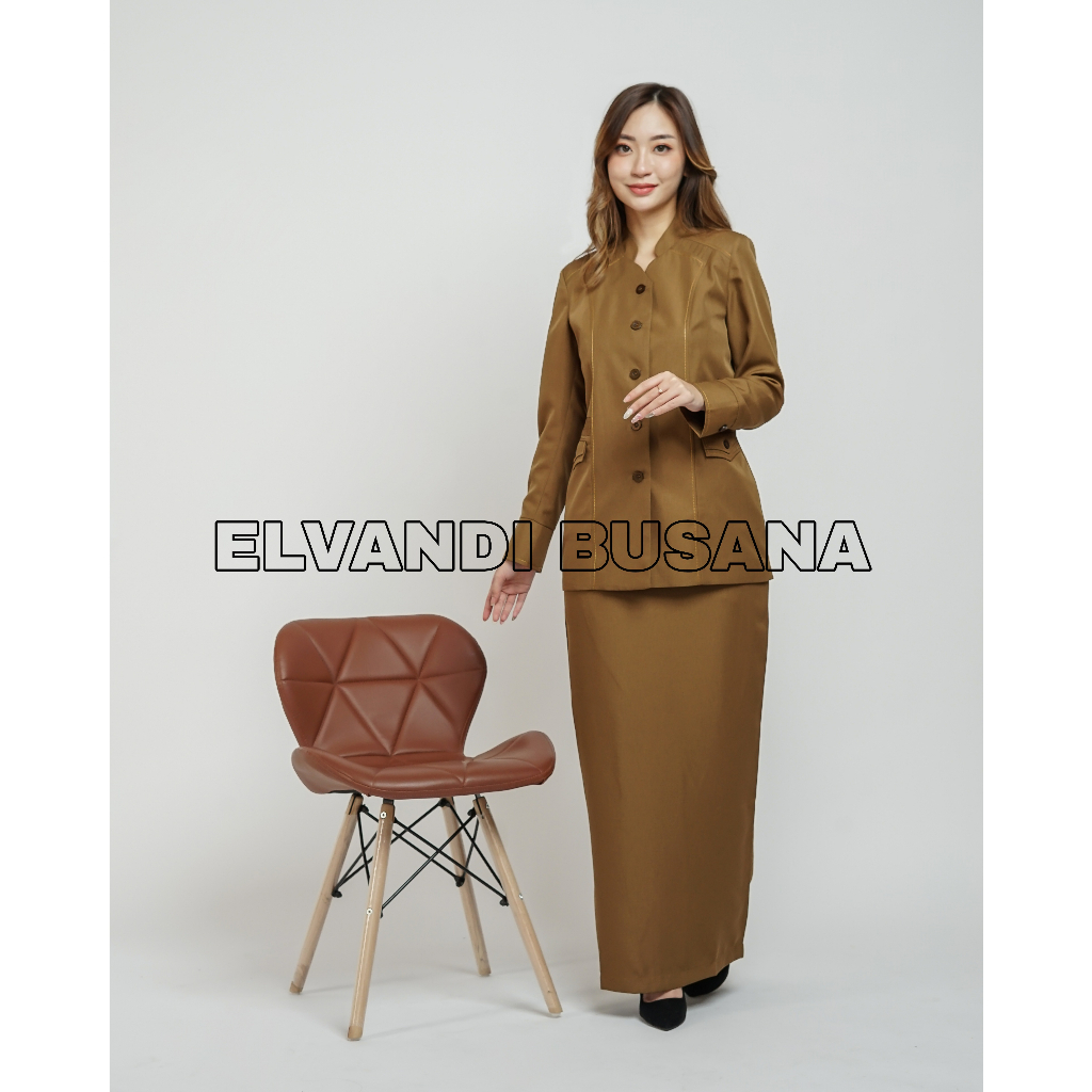 SETELAN JAS WANITA / SERAGAM KERJA BLAZER WANITA / SERAGAM GURU / SERAGAM SET ROK VEST KHAKI TUA