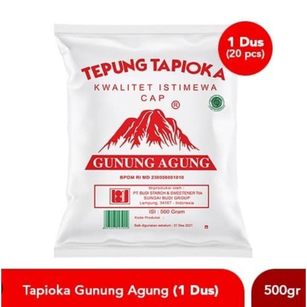 

Tepung tapioka 500g x 20 bks cap gunung agung / sagu gunung agung dus