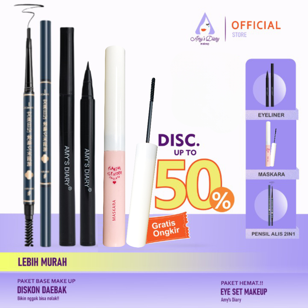 [PAKET HEMAT] Amy'sDiary Eye Makeup Set Eyebrow Eyeliner Maskara Waterproof 3 In 1