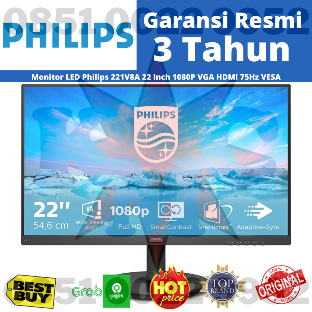 Monitor Philips 221V8A 22&quot; 1080p VGA HDMI Speaker 75Hz