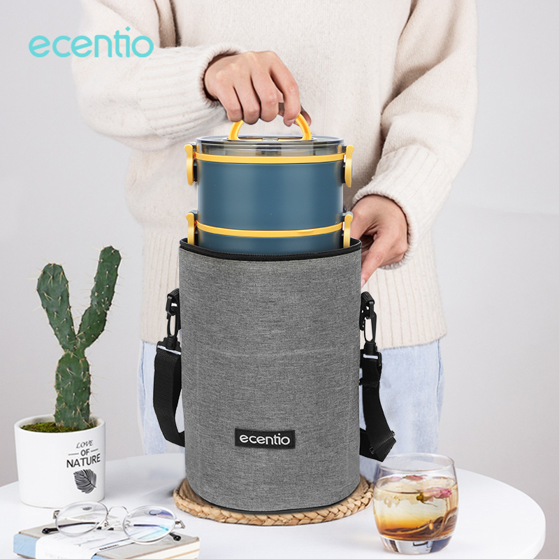 ecentio &amp; FOODI 2200ml alumunium foil round lunch bag gray/tempat penyimpanan makanan/lunch box tas Oxford cloth/bekal makan tas 2200ml/kotak bekal makan tas/tas bekal anak 2200ml/Home&amp;Living/Kitchenware/Food Storage