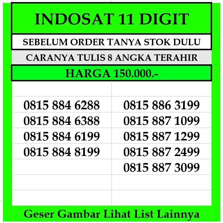 Kartu Perdana Indosat Nomor Cantik 11Digit  4G LTE Prabayar
