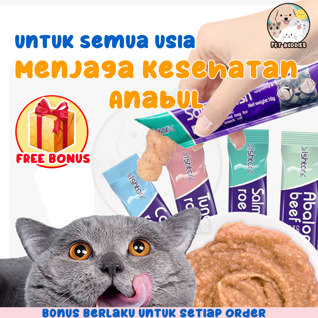 [BONUS] Ishtar Pet Strip Snack Kucing Cemilan Makanan Wet Cat food Creamy Treats