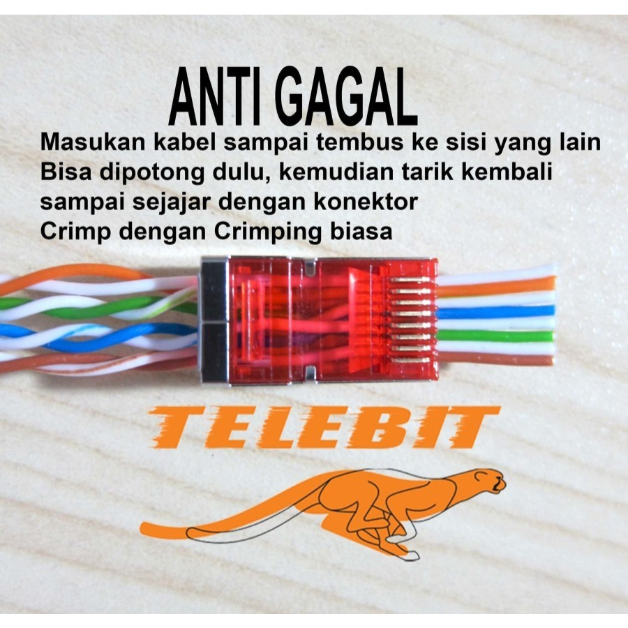 Telebit Konektor RJ 45 STP/FTP CAT 5E Gold Plated ANTI GAGAL NEW