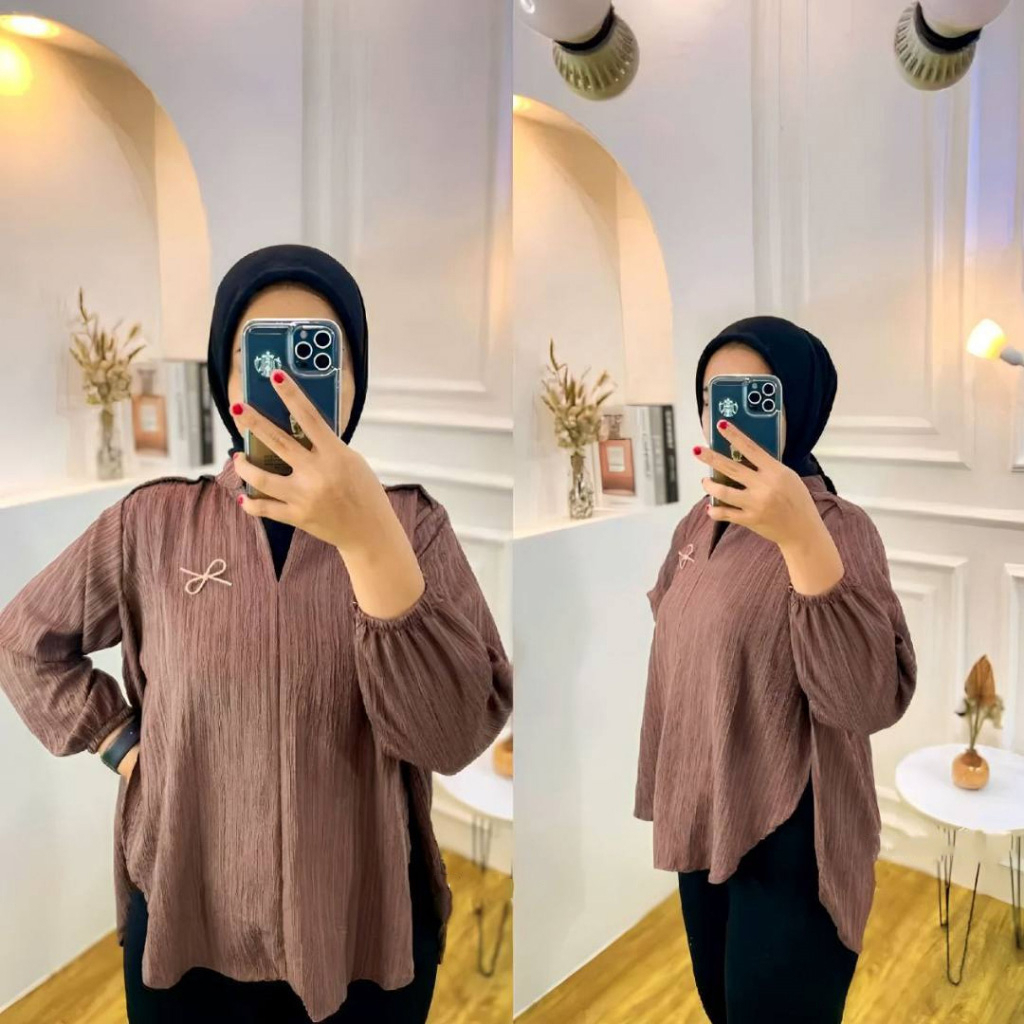 Livia Blouse Basic Bahan Lady Crush - Atasan Wanita - Kemeja Oversize