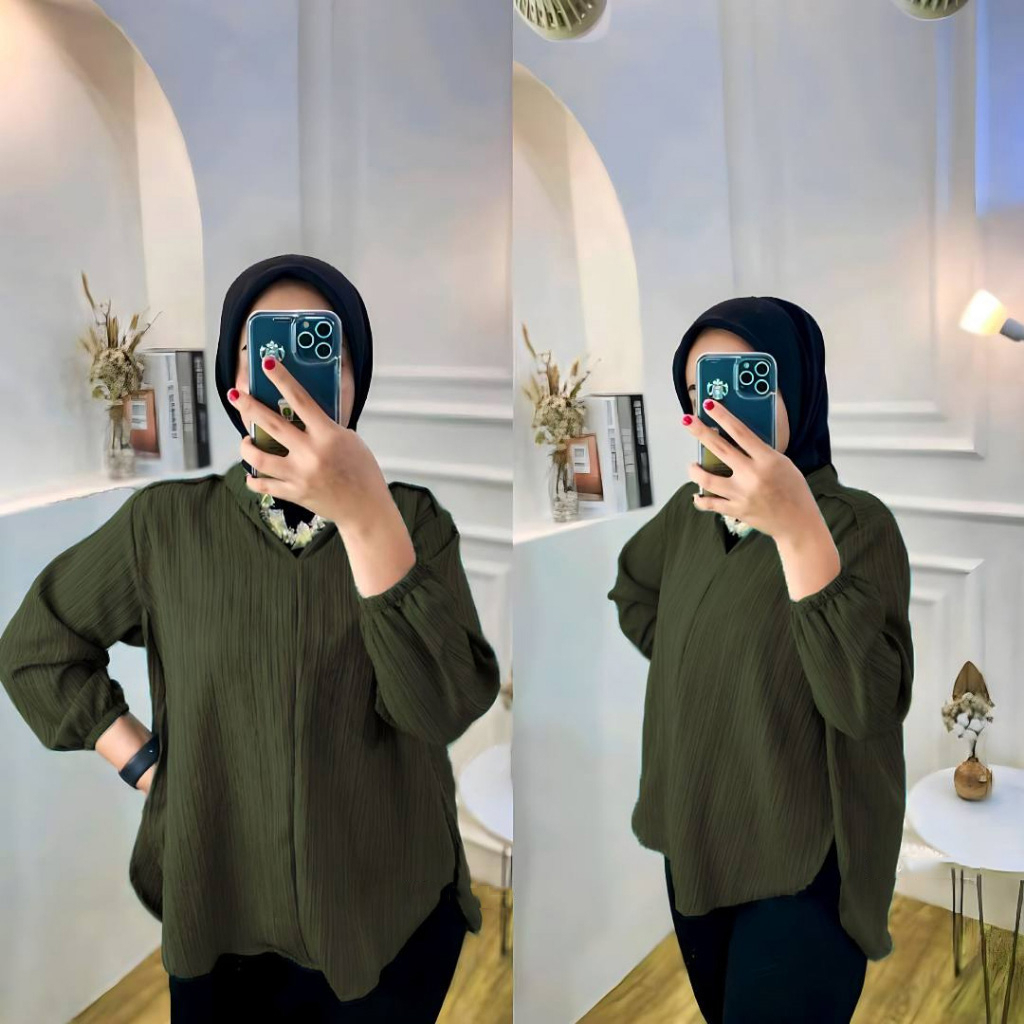 Livia Blouse Basic Bahan Lady Crush - Atasan Wanita - Kemeja Oversize
