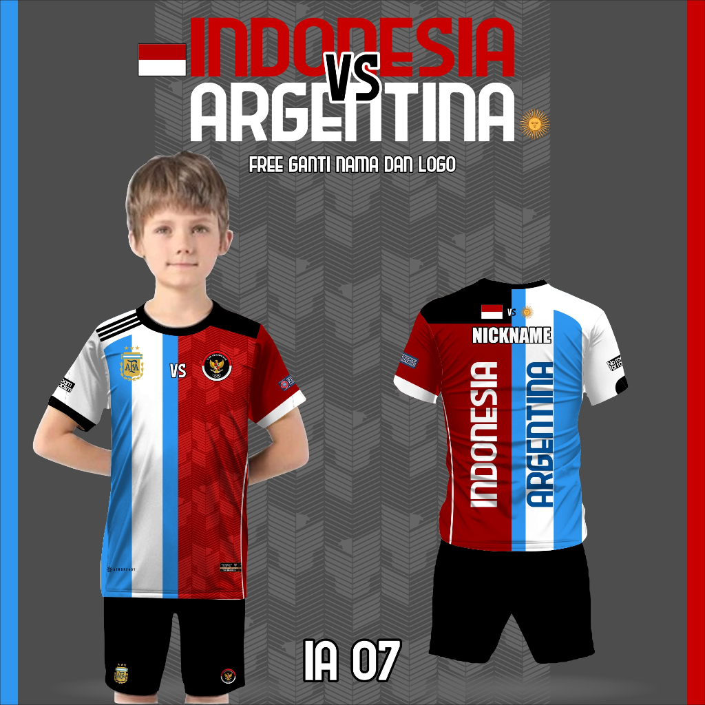 Setelan jersey indonesia vs argentina 2023 baju kaos bola anak
