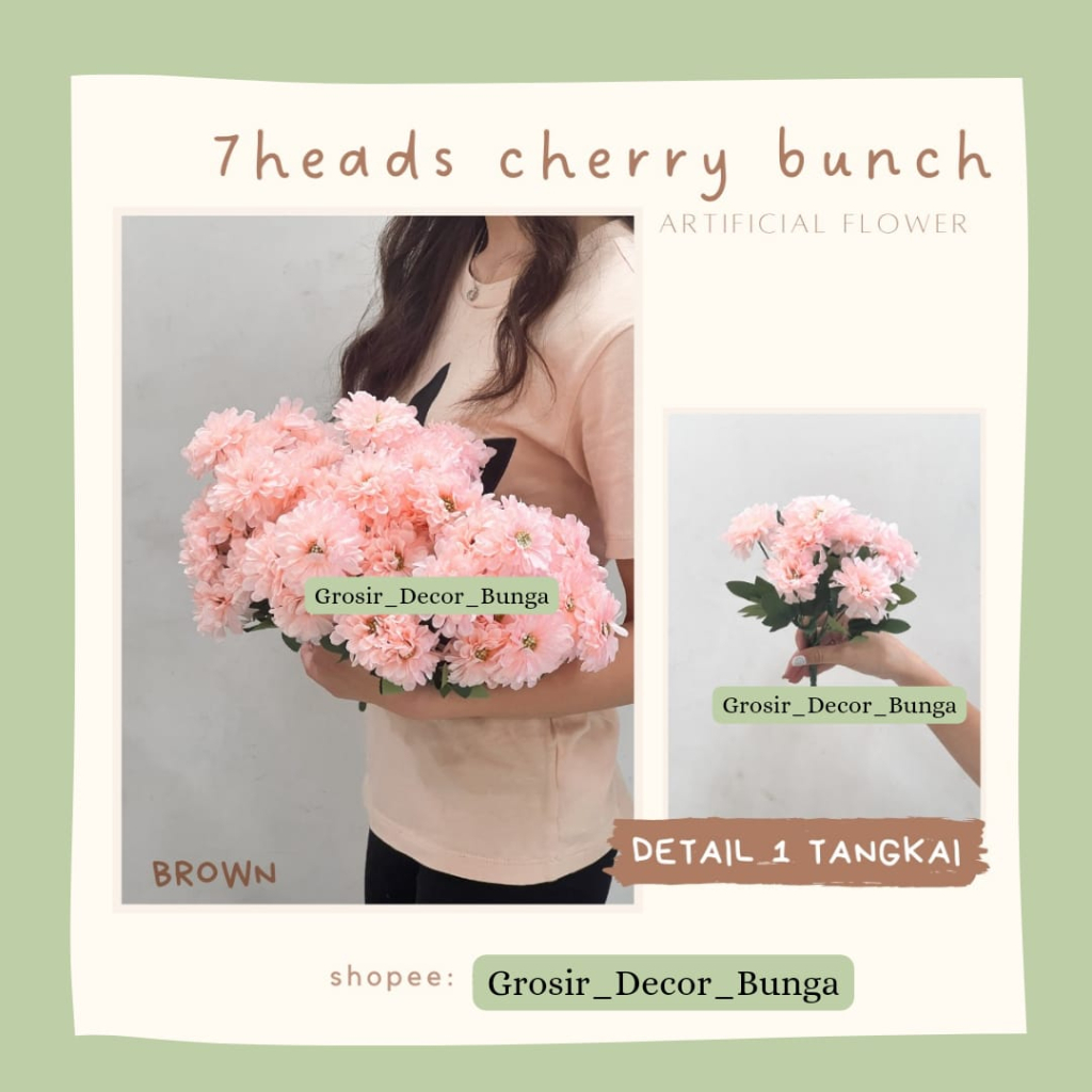 [QC] 9HEADS CHERRY BUNCH DAISY KRISAN ARTIFICIAL 55CM ASTER DESI PLASTIK CHRYSANTHEMUM ARTIFISIAL BU
