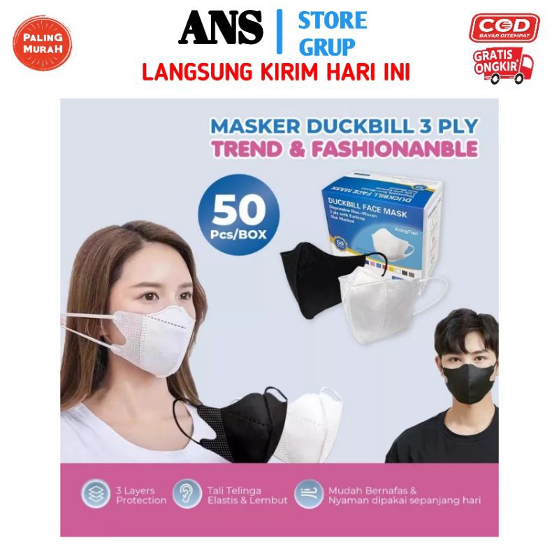 DUCKBILL MASKER ISI 50 PCS / MASKER DUCKBILL GARIS / FACE MASK DUCKBILL / MASKER DUCKBILL ISI 50 PCS