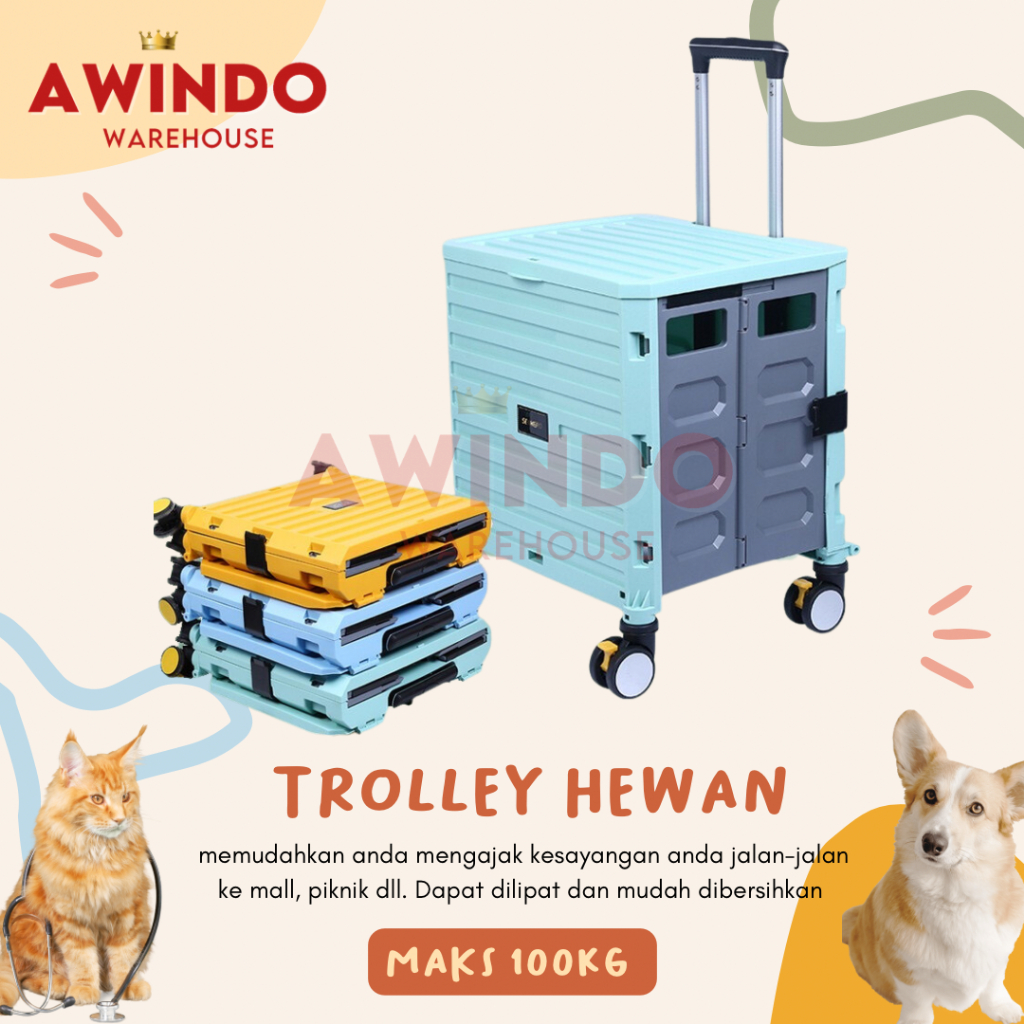 KOPER TROLI - Keranjang Lipat Hewan Anjing Kucing Pet Stroller Trolley Troley