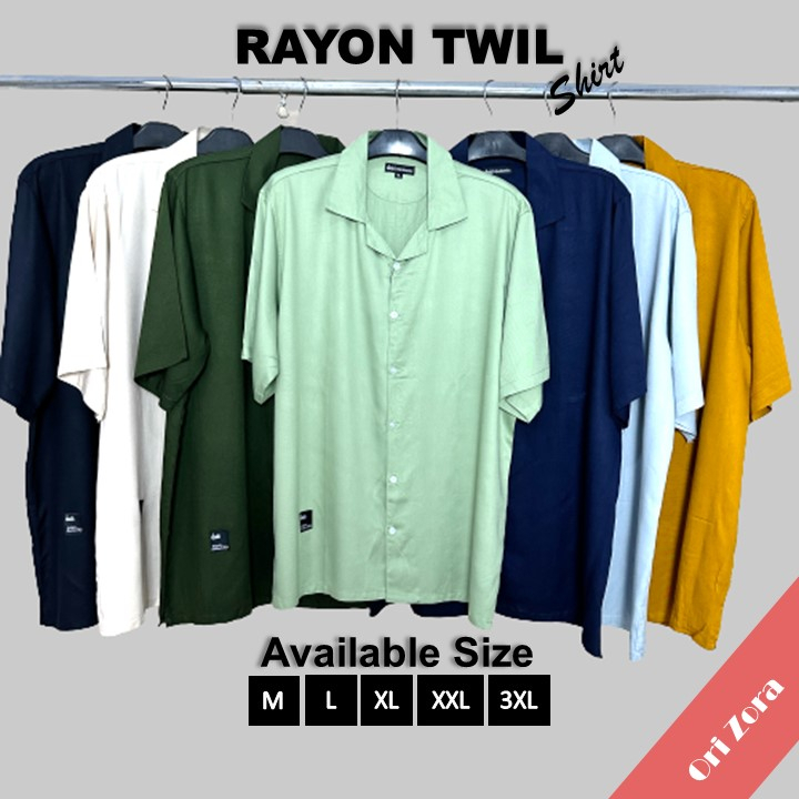 KEMEJA RAYON POLOS HAWAI LENGAN PENDEK PRIA WANITA PREMIUM WARNA HITAM SAGE GREEN ABU MUDA ARMY NAVY
