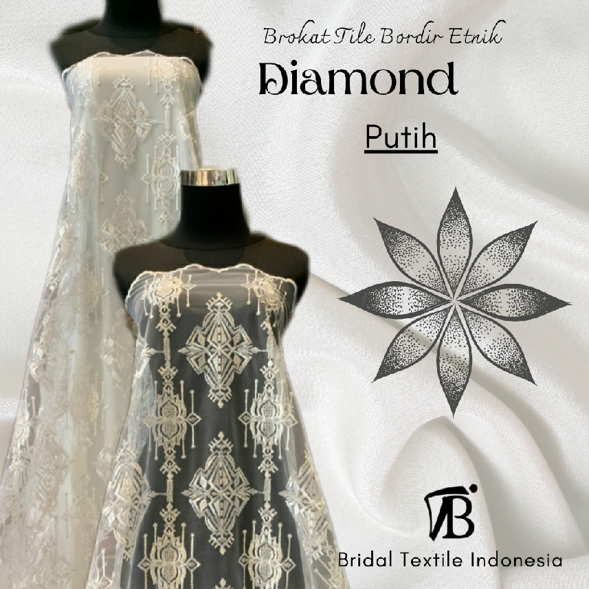 Bahan Kain Brokat Tile Tille Tule Tulle Kebaya Bridesmaid Bordir Etnik Diamond Ala Keraton Mewah Lux