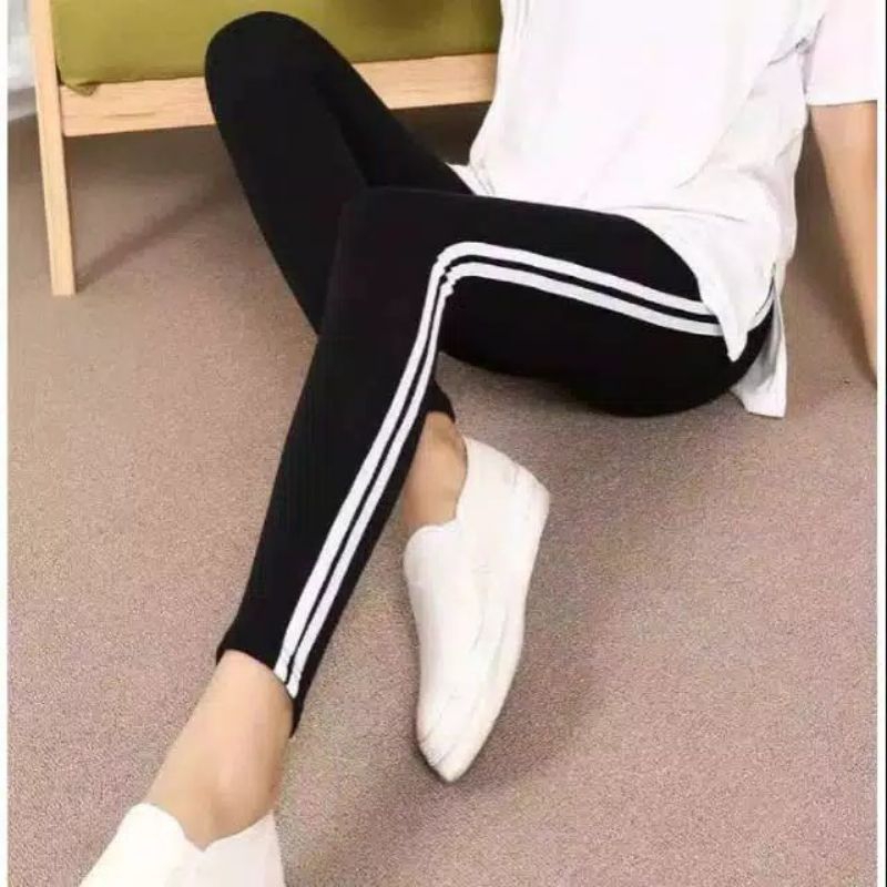 Celana Legging Garis Strip 2 Bahan Spandex