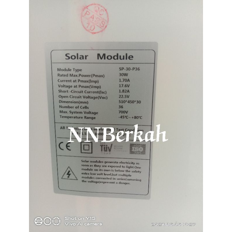 Solar Panel 30Wp Poly Solar Cell Panel Surya Sseries 30wp Polycristaline