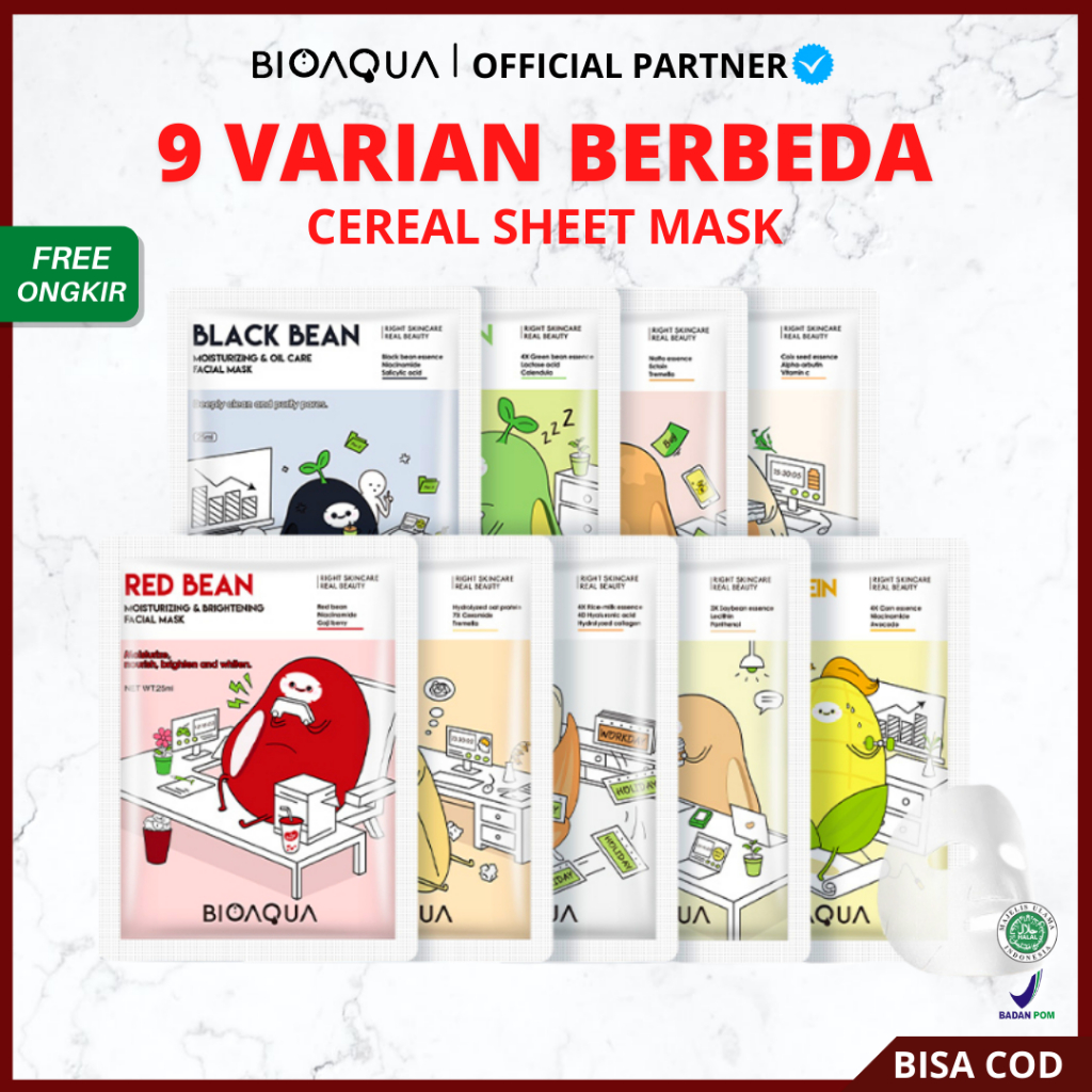 [ SATUAN ] BIOAQUA Masker Wajah Cereal Sheet Mask Biji Buah Face Mask - Bioqua Brightening Moisturizing Skin Care