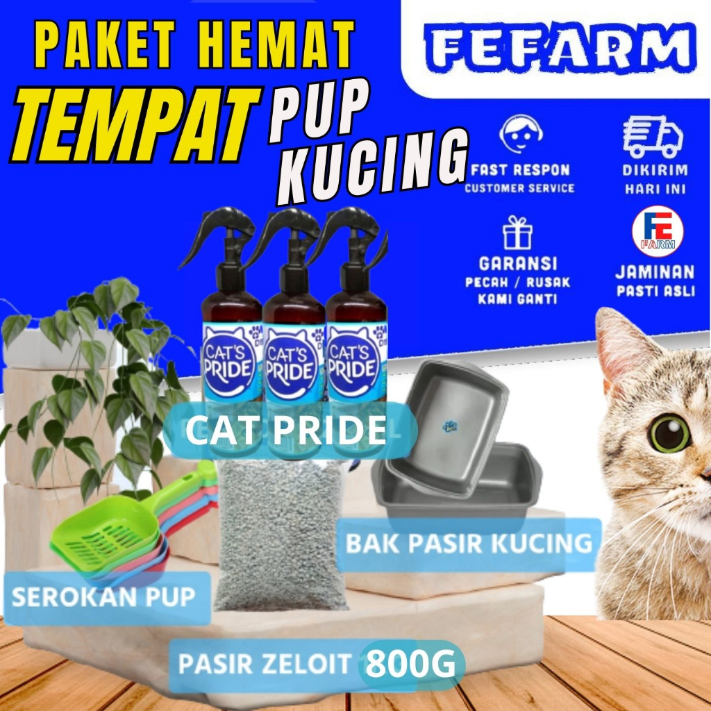 Paket Hemat Bak Pasir Pup Kucing Gratis Pasir / Cat Litter Kucing FEFARM