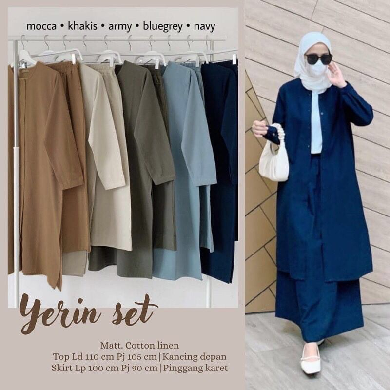 SETELAN WANITA YERIN SET WD BAHAN KATUN LINEN POLOS KANCING DEPAN ( BUSUI FRIENDLY ) LD 100 - 120 CM PB 105 PT 50 CM LP 60 - 100 P ROK 200 CM SETELAN WANITA KEKINIAN FASHION MUSLIM // ONE SET WANITA KOREAN STYLE // SET WANITA KEKINIAN TERBARU 2023