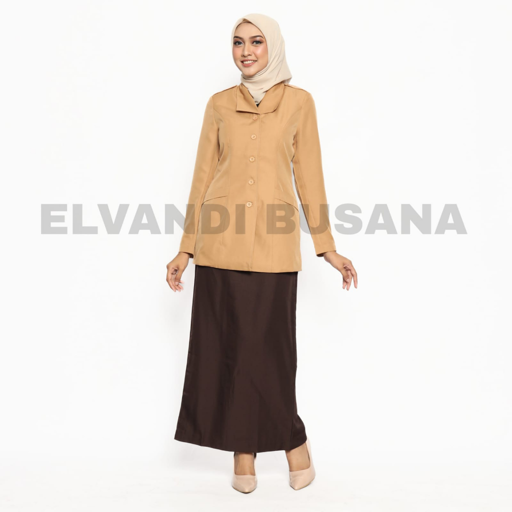 SETELAN JAS WANITA / SERAGAM KERJA BLAZER WANITA / SERAGAM GURU / SERAGAM PRAMUKA - 7012 COKELAT PRAMUKA