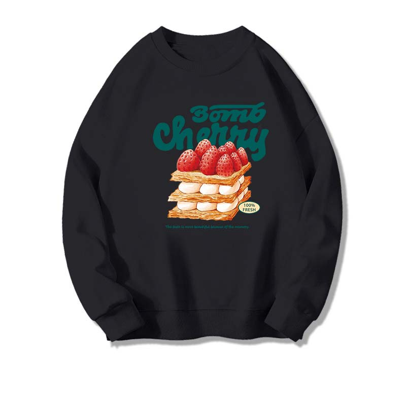 Kaos Stasan Wanita Oversize Sweater American Vintage Cartoon Graphic cake Priting Top Kekinian Casual Sweater