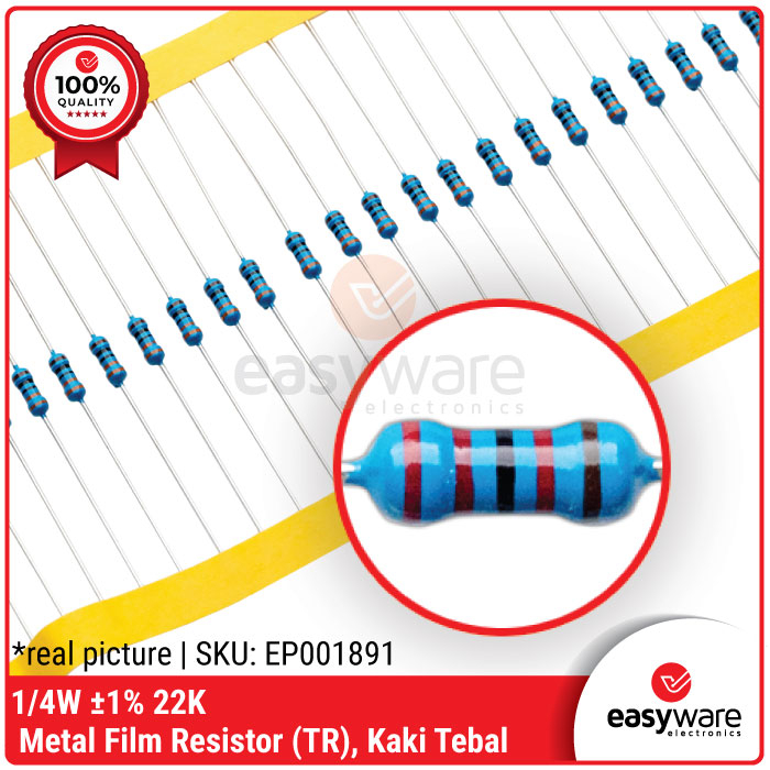 RESISTOR 22K OHM 0.25WATT RESISTOR TAIWAN KAKI TEBAL 22K 1/4W 0.25W