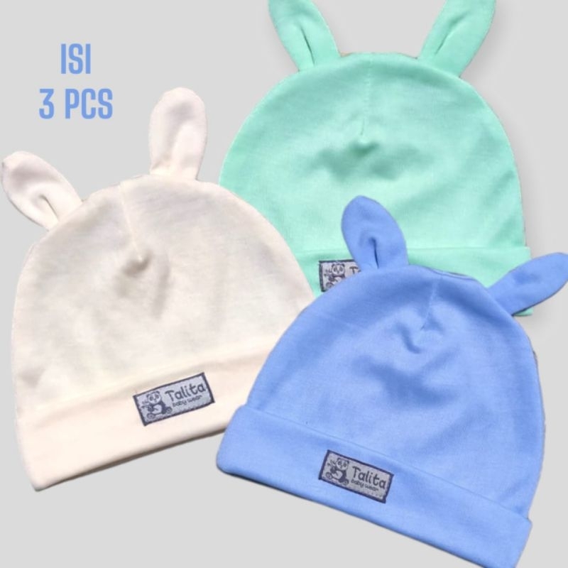 3 PCS TOPI BAYI KUPING KUPLUK BAYI KEKINIAN WARNA SOFT TALITABABY