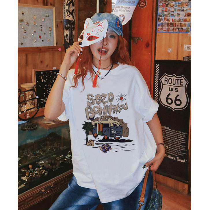 atasan wanita lengan pendek premium american retro kaos oversize cartoon motif printed t-shirt import pakaian wanita