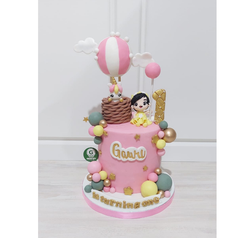 

CAKE TEMA BALON UDARA UNICORN DAN FIGUR UK 15CM DOUBLE CAKE / KUE ULANG TAHUN