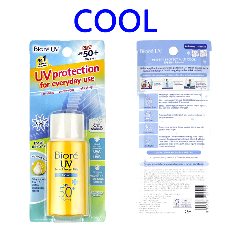 Biore UV Sunscreen Perfect Protect Milk Moisture/ Cool SPF 50+ PA+++ 25ml Daily Sunscreen