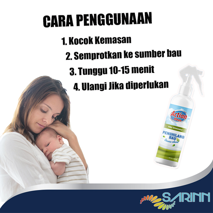 Action Klean Odor Eliminator Penghilang Pembersih Bau Ompol Pesing Urin Urine Ngompol Bayi Anak di Kasur Springbed Sofa Karpet Bahan Alami Aman