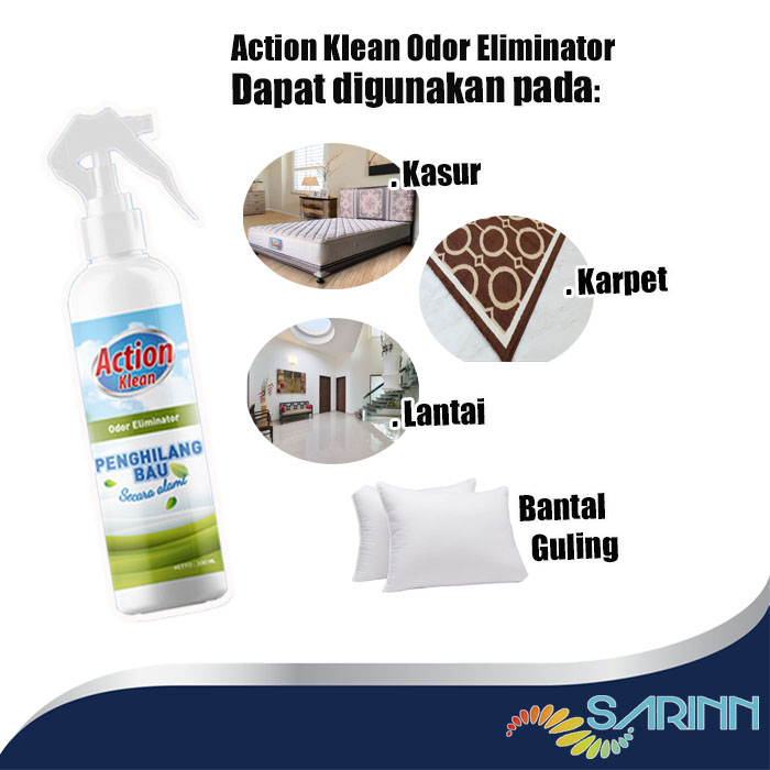 Action Klean Odor Eliminator Penghilang Pembersih Bau Ompol Pesing Urin Urine Ngompol Bayi Anak di Kasur Springbed Sofa Karpet Bahan Alami Aman