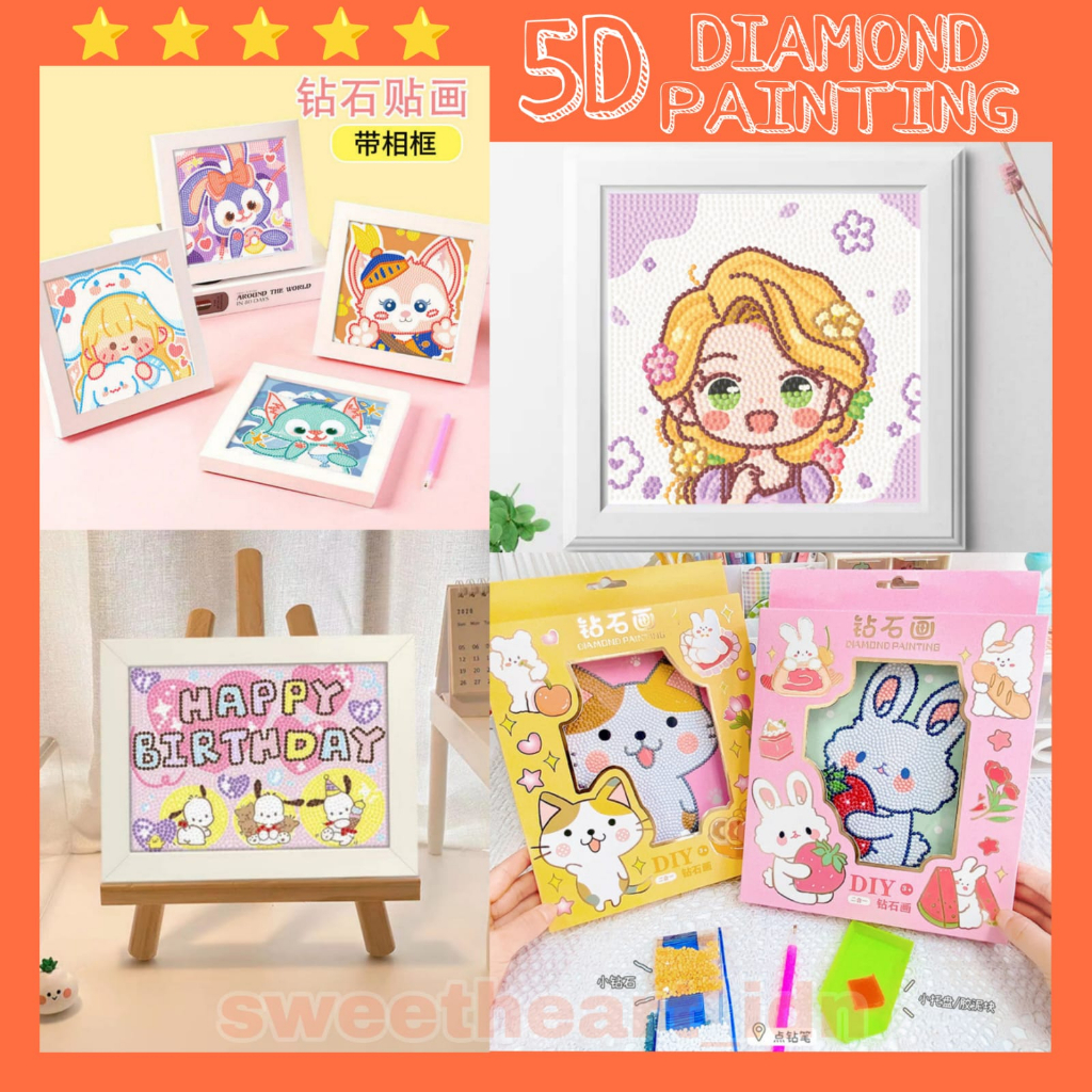 Diamond Painting 5D Kit + FRAME Bingkai Foto /  SET STICKER DIY MANIK DIAMOND / Diamondpainting kit set lengkap