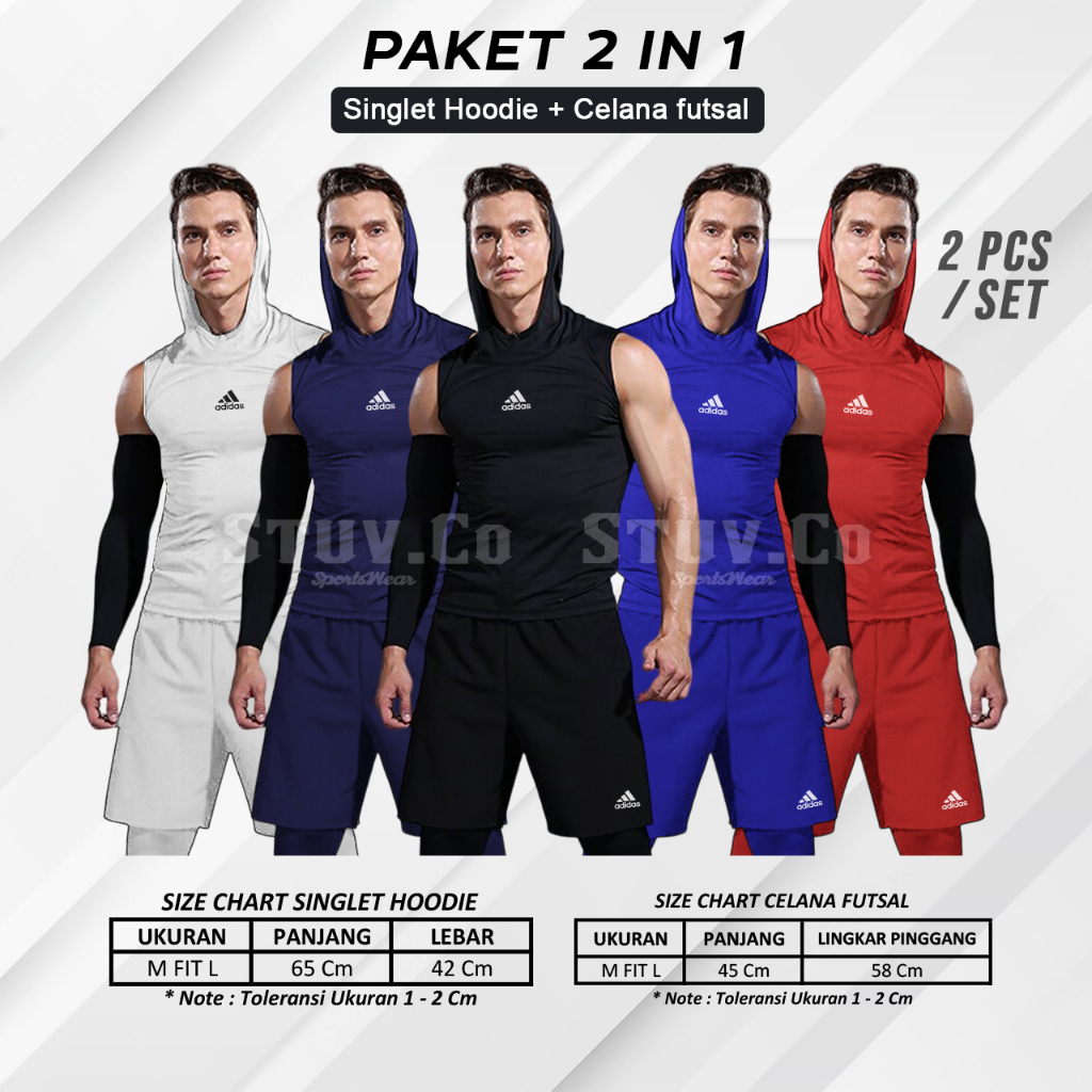 SETELAN 2IN1 BASELAYER OLAHRAGA SINGLET HOODIE DAN CELANA FUTSAL PRIA