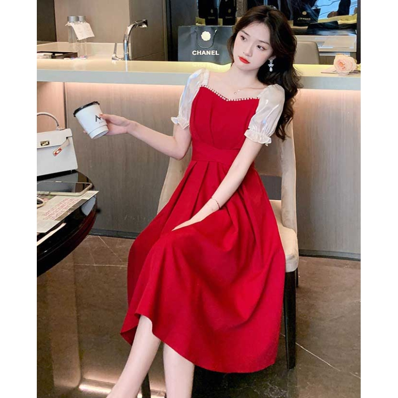 Dress wanita import katunsilk merah gaun pesta wanita longdress gaun putri