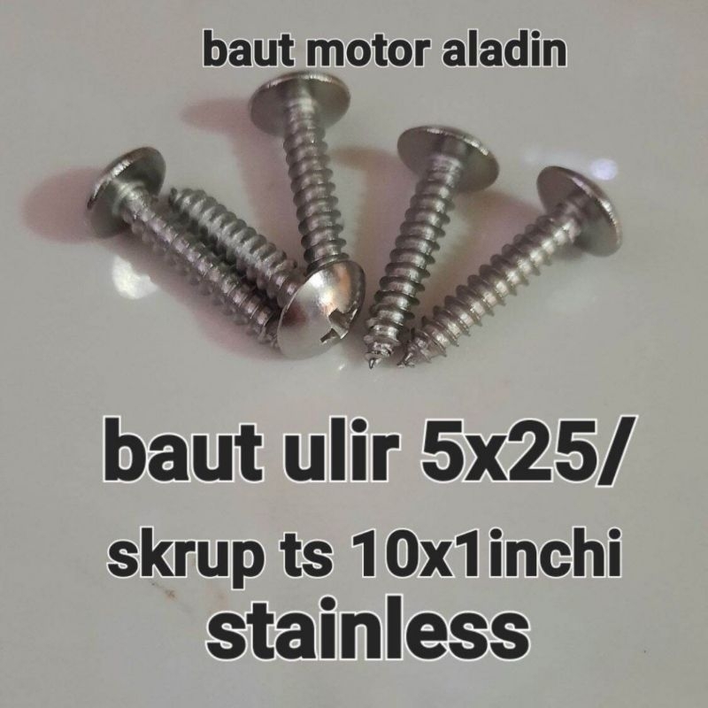 Baut ulir 5x25 / skrup TS 10x1inch stainless (5 pcs)