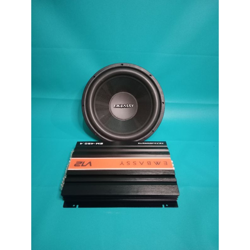 Power EMBASSY EM-450.4 4Channel & Subwoofer EMBASSY ES-1276J 450watt 12inci Audio Mobil