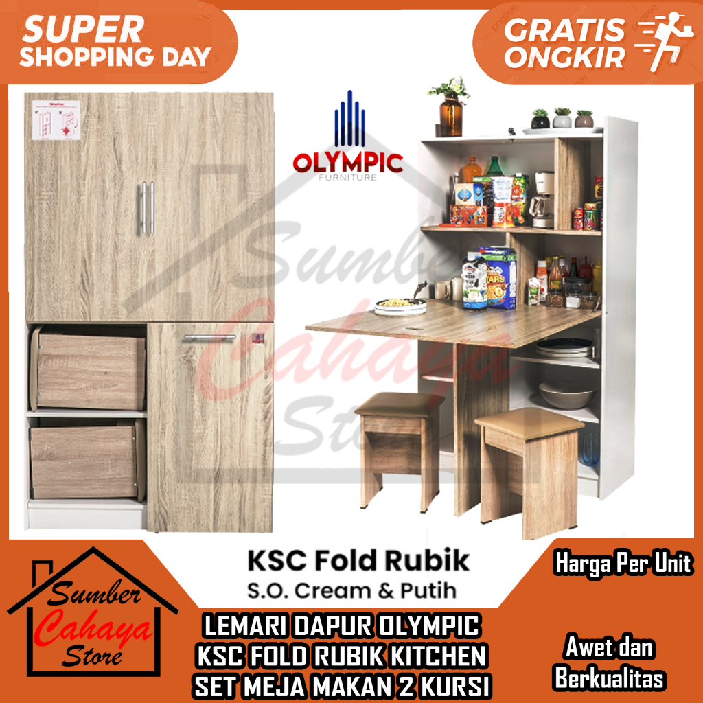 [Kargo] LEMARI DAPUR OLYMPIC KSC FOLD RUBIK KITCHEN SET MEJA MAKAN 2 KURSI LIPAT MULTIFUNGSI SO CREA