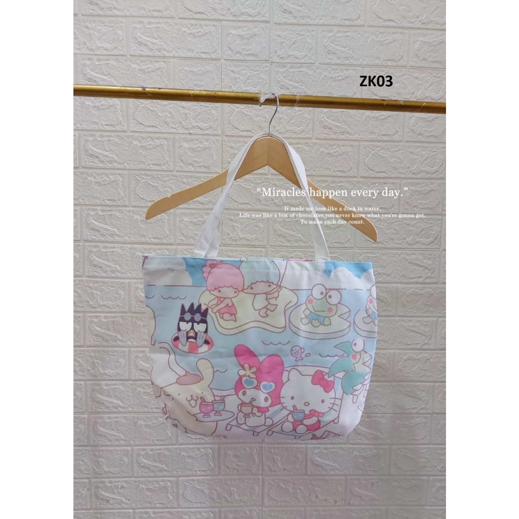 TOTE BAG ZIPPER KARTUN IMPORT