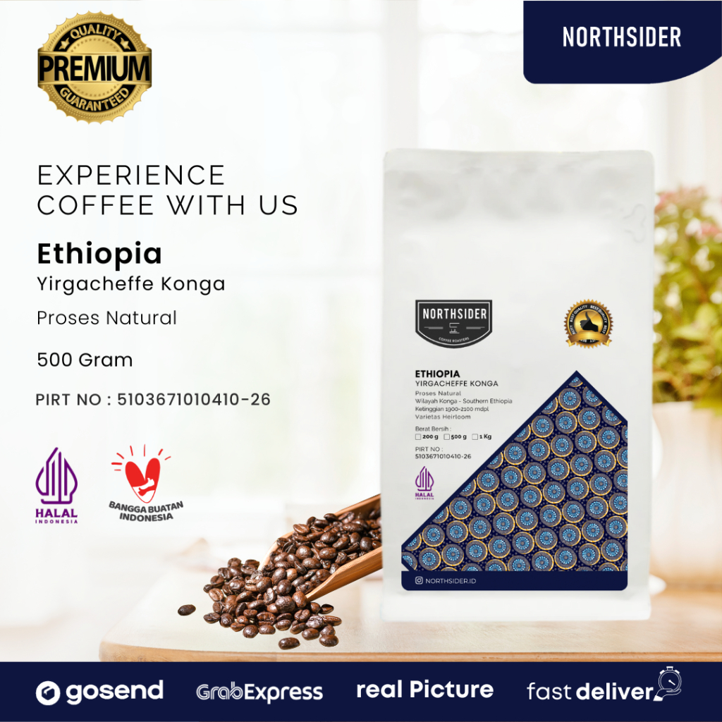 BIJI KOPI ARABICA ETHIOPIA YIRGACHEFFE KONGA NATURAL- 500GR NORTHSIDER