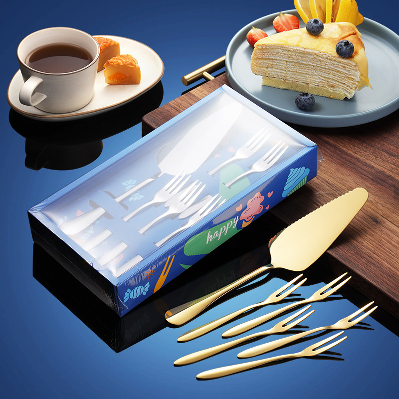 Mi.more 6pcs/set Cake Knife Fork Set Stainless Steel Dessert Cake Forks Silver Gold Cake Cutlery Fork For Mooncake