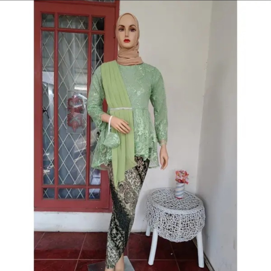 SET KEBAYA MODERN KEBAYA BRUKAT TILE KEBAYA WISUDA KEBAYA SELENDANG - Sagge, Setelan XL