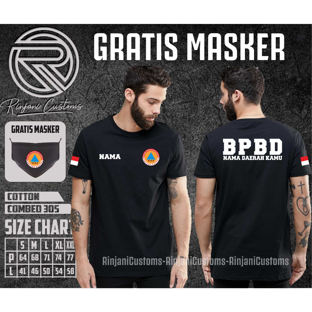 KAOS BPBD GRATIS NAMA, NAMA DAERAH DAN MASKER - KAOS BADAN PENANGGULNGAN BENCANA DAERAH