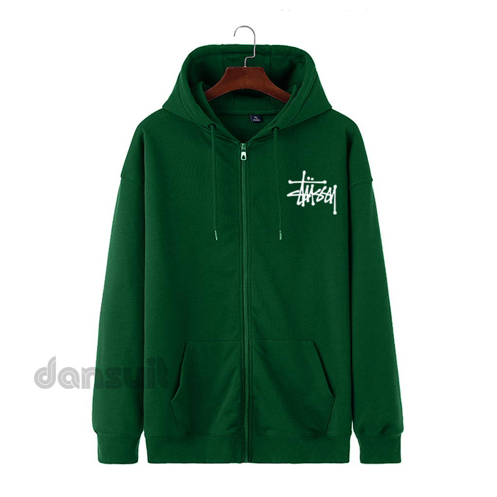 Hoodie Zipper Resleting Pria/Wanita Size M - XXXL Hoodie Motif Sablon STUSSY Logo Bahan Tebal Premium