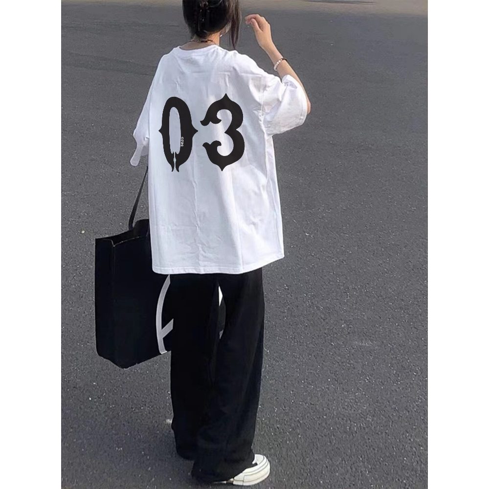 XIAOZHAINV Korean Style Kaos Atasan Wanita Letters Pattern Lengan Pendek A0704