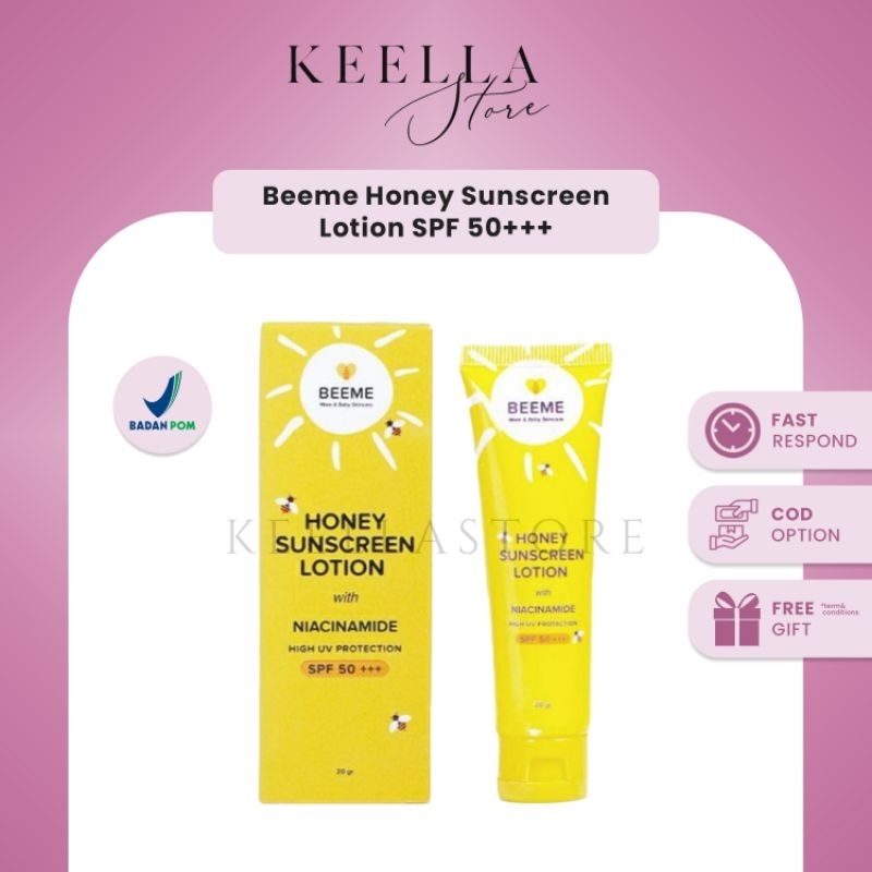 BEEME Honey Sunscreen Lotion SPF 50++ sunblock with Niacinamide UV Protection perlindungan matahari