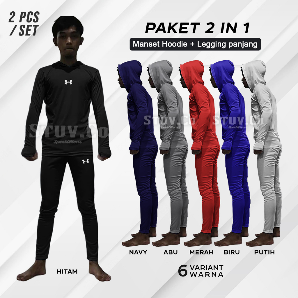 PAKETAN 2IN1 BASELAYER OLAHRAGA MANSET HOODIE DAN LEGGING PANJANG