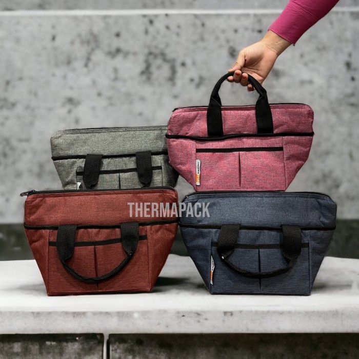 ThermaPack Premium Denim Lunch Tote Bag | Tas Aluminium Thermal Bekal