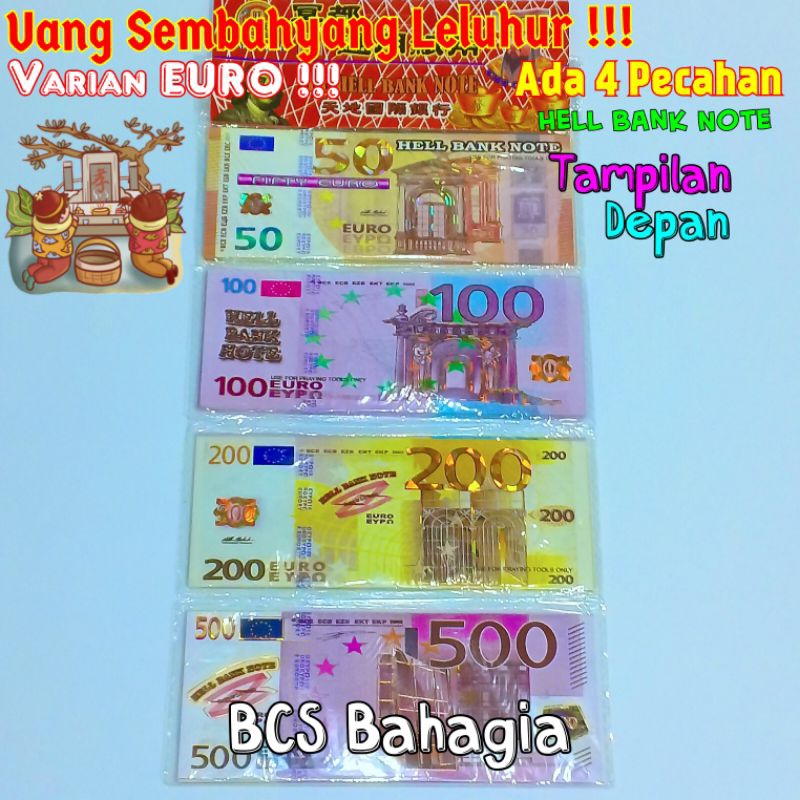 Uang Kertas Duit Cepi Untuk Sembahyang Leluhur Varian Euro Eropa 4 Nominal Pecahan Hell Bank Note Sembayang Puja Kubur Cheng Beng CengBeng Qing Ming Bagus