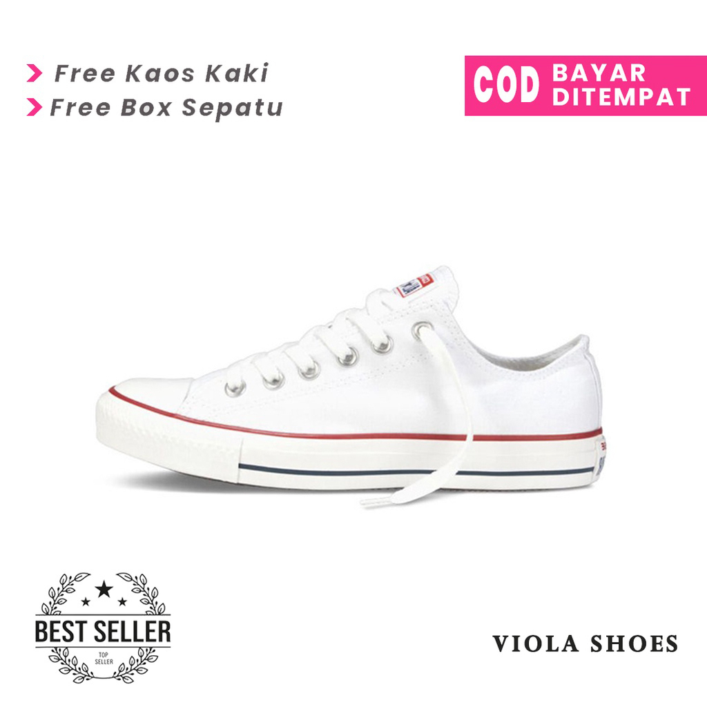 Sepatu Sneakers Converse All Star Putih list merah Terlaris Sepatu Pria Wanita Cocok dipakai kuliah kerja dan healing